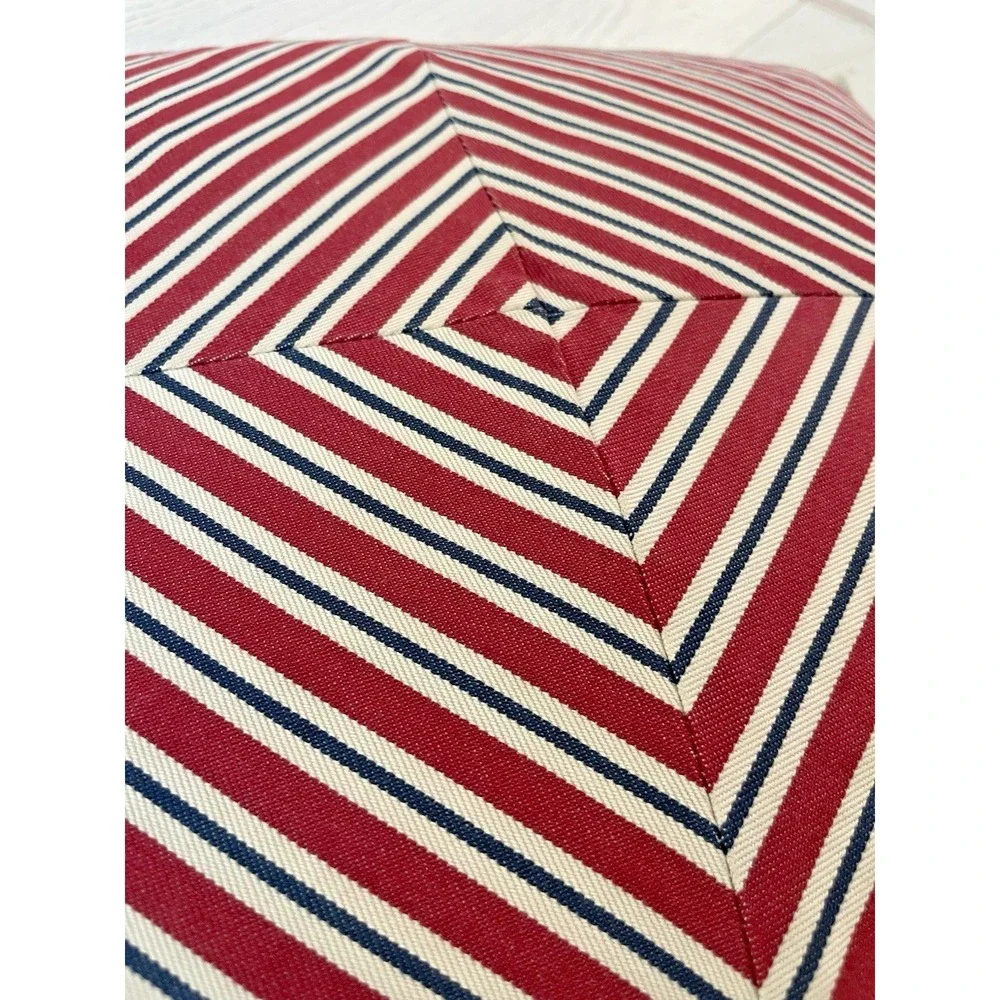 Ralph Lauren 18x18 Red Blue Ticking Stripe Pillow w/Feather Insert‎ Cote D'Azur